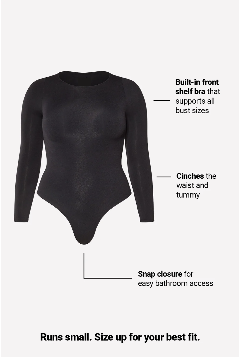 Shapewear Long Sleeve Thong Bodysuit