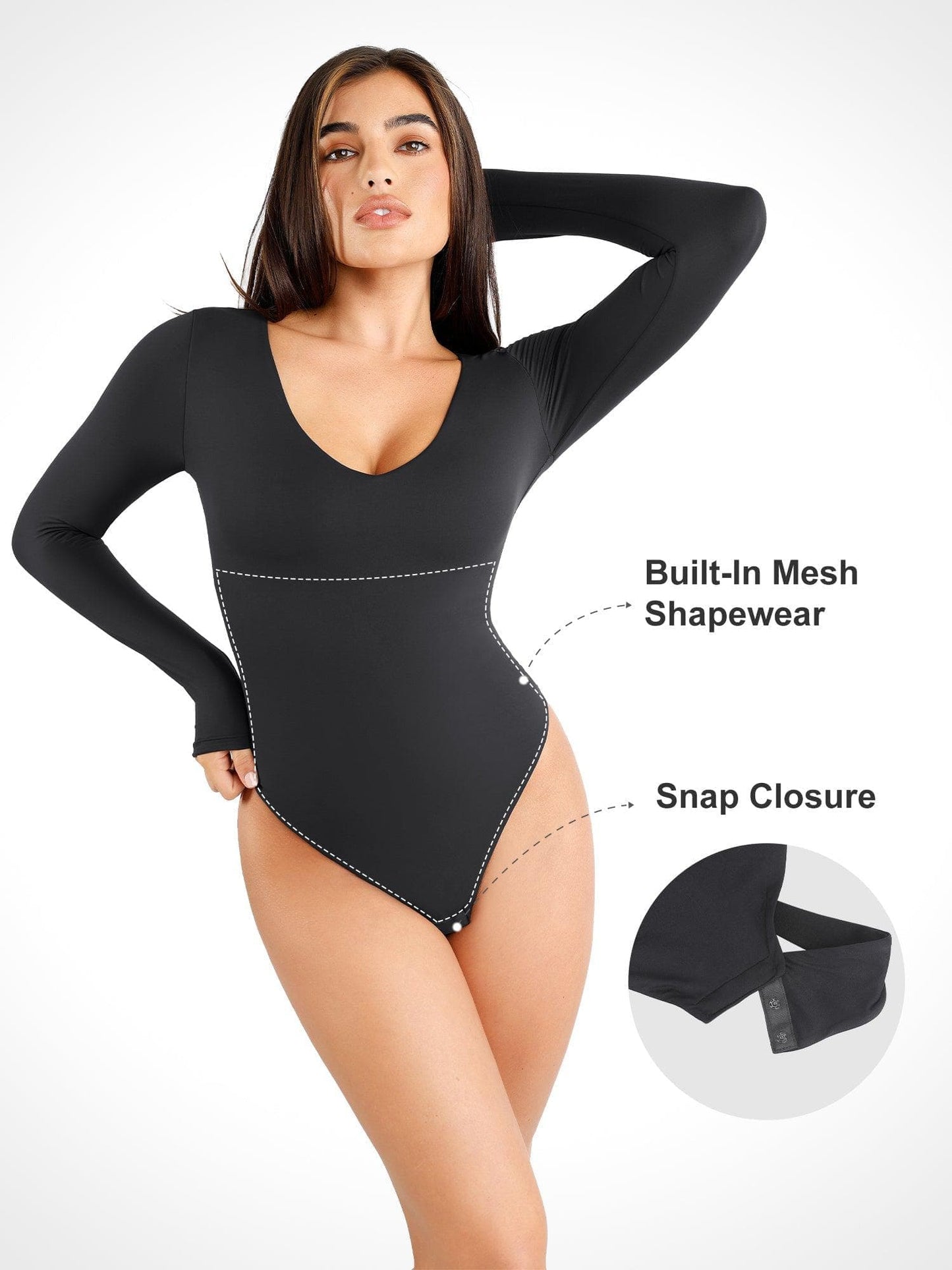 Long Sleeve Shaping and Contouring Thong Bodysuit