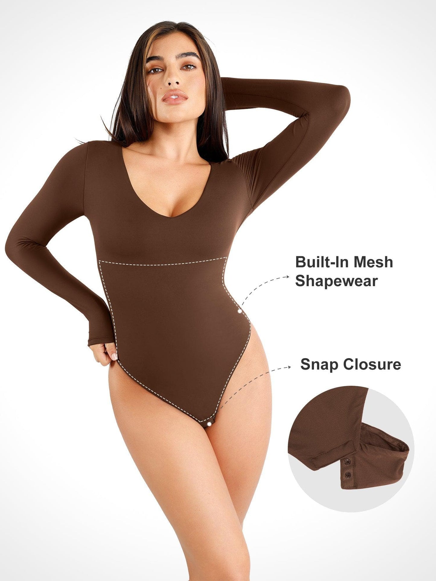 Long Sleeve Shaping and Contouring Thong Bodysuit