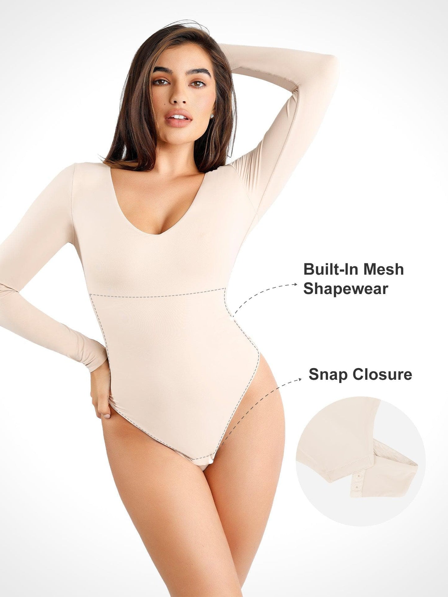 Long Sleeve Shaping and Contouring Thong Bodysuit