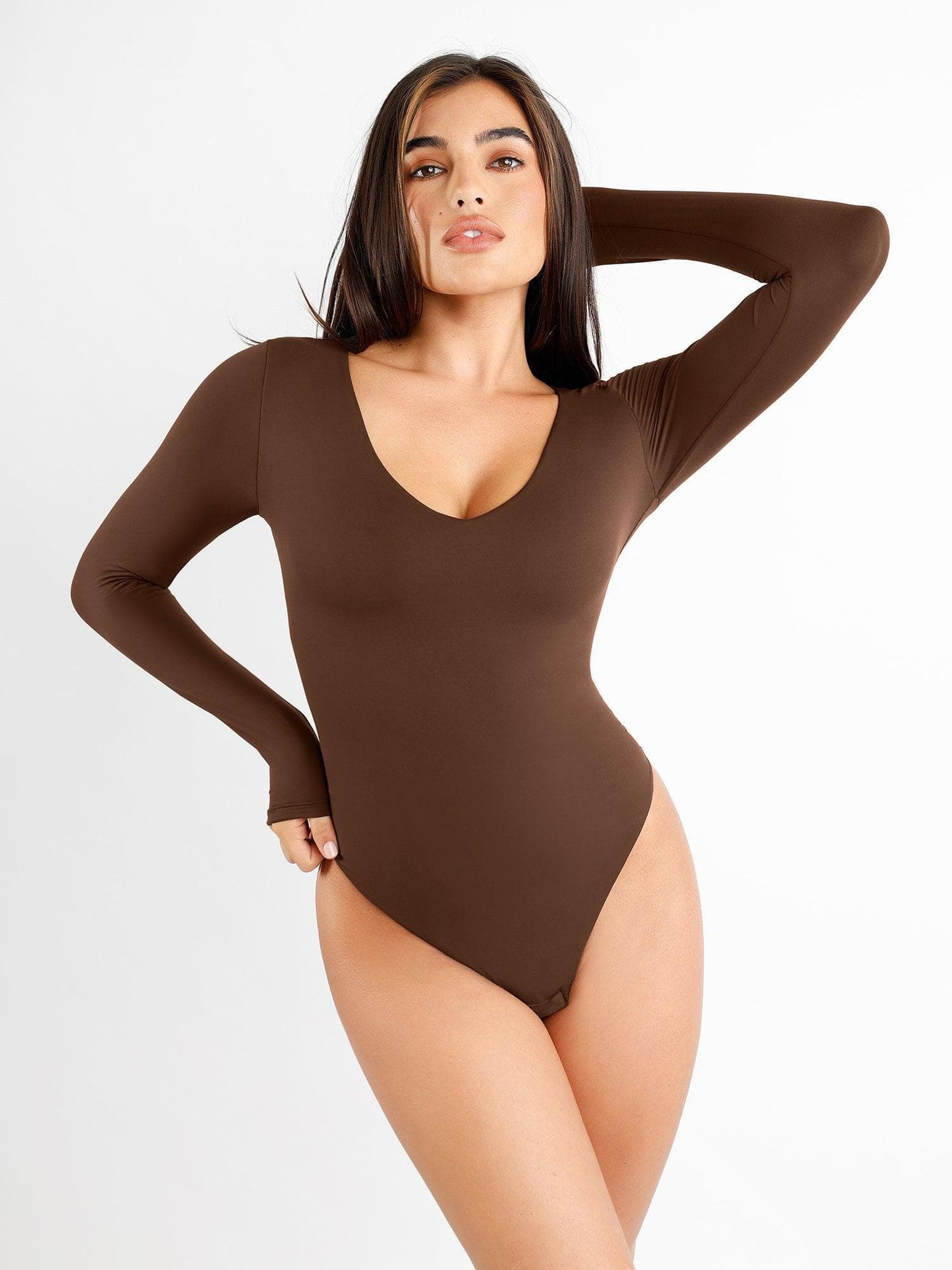 Long Sleeve Shaping and Contouring Thong Bodysuit